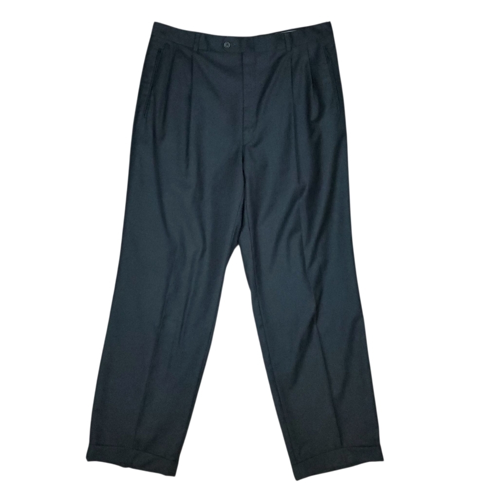 Hickey Freeman Dress Pants Mens Size 35x31 Black Wool Pleated Cuffed